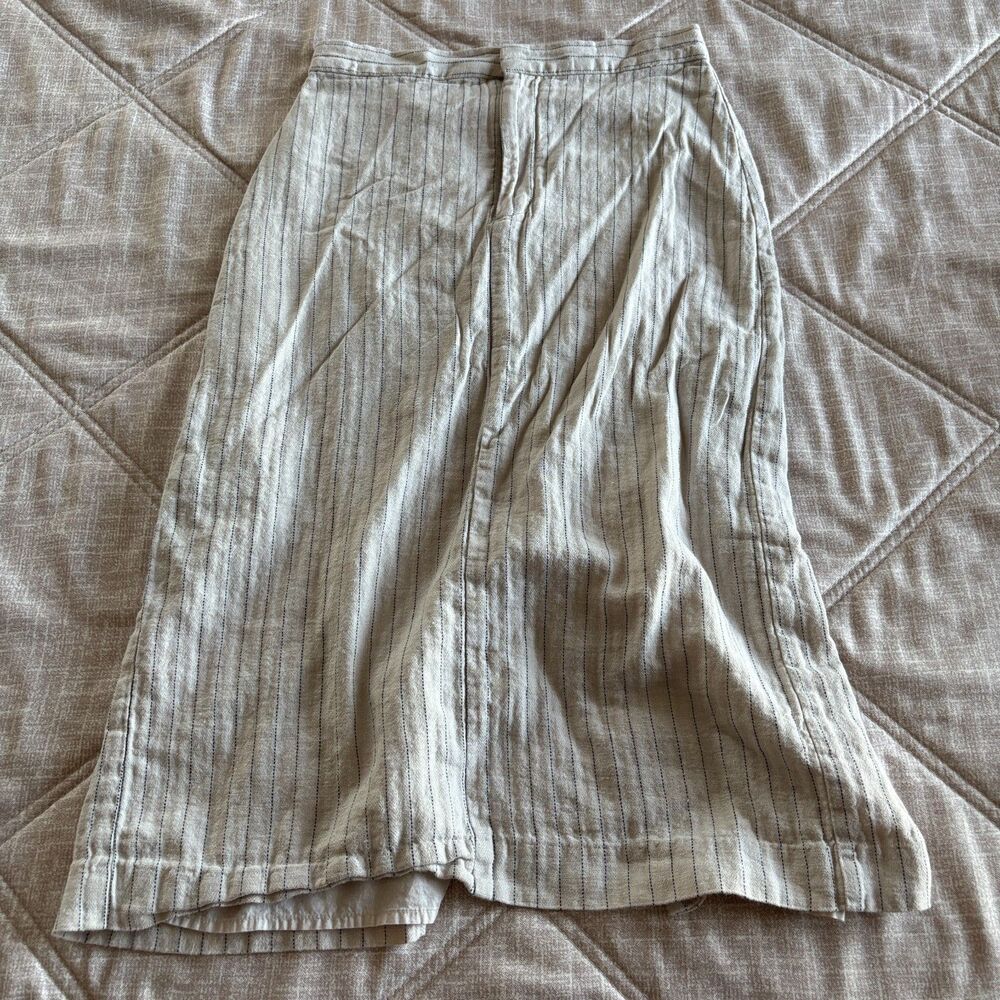 Banana Republic: Linen Blend Striped Midi Skirt Women's Size 4 Beige Pinstripe
